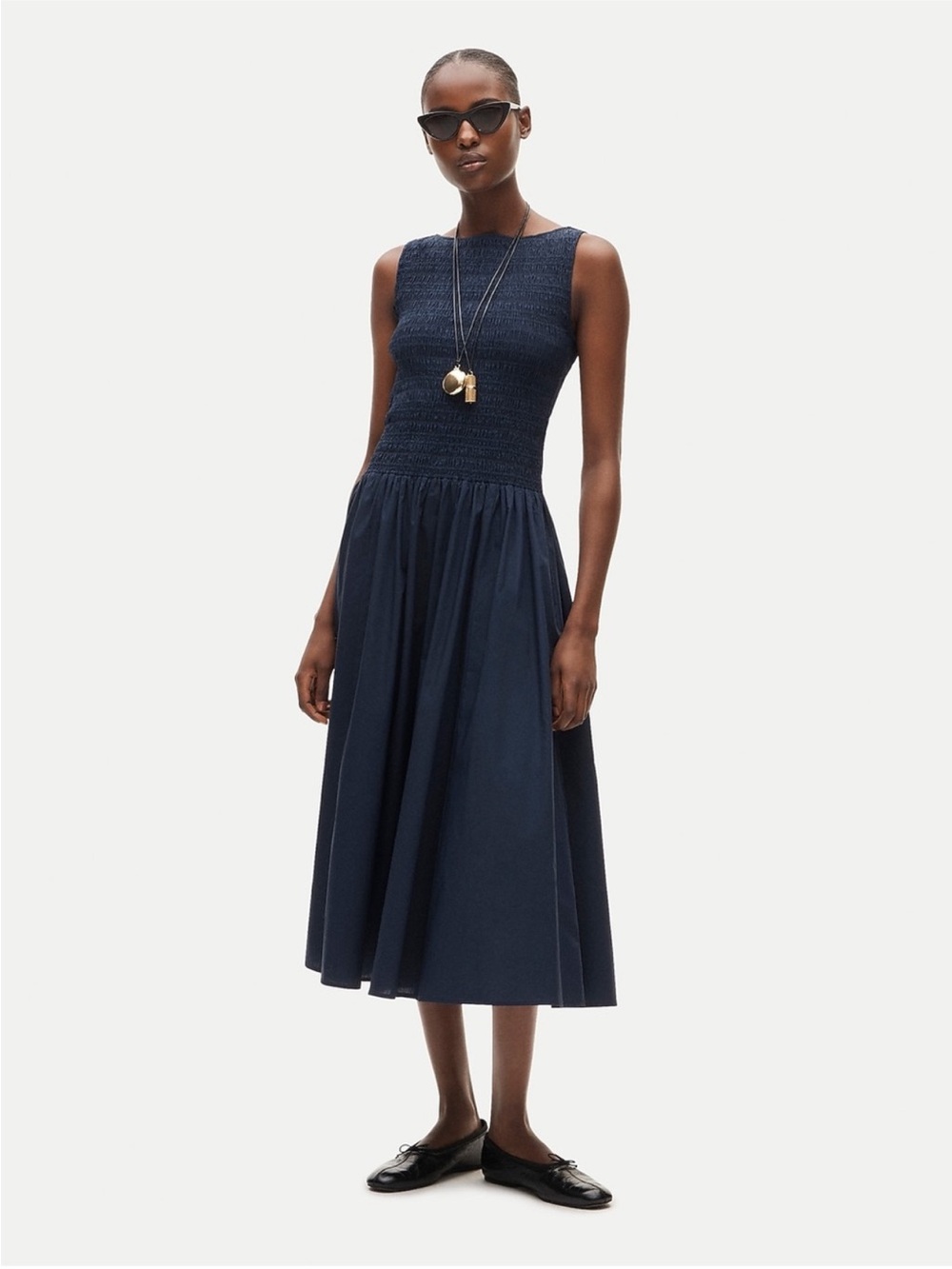 J. Crew Lina smocked midi dress in Navy Blue Size XS NWT